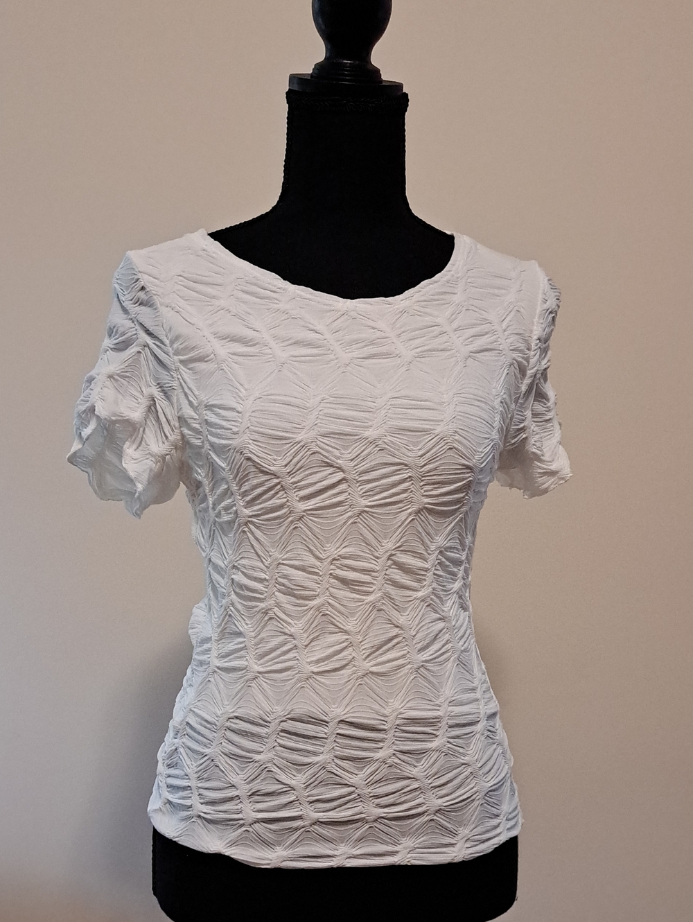 See You Monday White Textured Short Sleeve Top